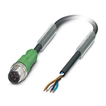 Phoenix Contact 1530142 Sensor/actuator cable, 4-position, PUR halogen-free, black-gray RAL 7021, Plug straight M12, coding: A, on free cable end, cable length: 0.3 m