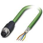 Phoenix Contact 1416197 Network cable, PROFINET CAT5 (100 Mbps), 4-position, PUR, green RAL 6018, Plug straight M12, on free cable end, cable length: 2 m