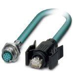 Phoenix Contact 1413476 Assembled Ethernet cable, shielded, 4-pair, AWG 26 suitable for use with drag chain (19-wire), RAL 5021 (sea blue), M12 flush-type socket, rear wall/screw mounting with M16 thread on RJ45 connector/IP67, black, line, length 2 m