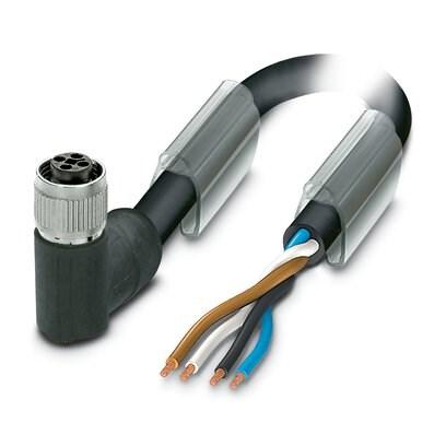 Phoenix Contact 1011144 Power cable, 4-position, PUR halogen-free, black-gray RAL 7021, Socket angled M12, on free cable end, cable length: 15 m, For direct current up to 12 A/63 V