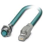 Phoenix Contact 1413095 Assembled Ethernet cable, shielded, 4-pair, AWG 26 suitable for use with drag chain (19-wire), RAL 5021 (sea blue), M12 flush-type socket, rear wall/screw mounting with M16 thread on RJ45 connector/IP20, line, length 2 m