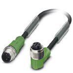 Phoenix Contact 1681567 Sensor/actuator cable, 3-position, PUR halogen-free, black-gray RAL 7021, Plug straight M12, coding: A, on Socket angled M12, coding: A, cable length: 1.5 m