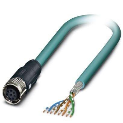 Phoenix Contact 1192117 Network cable, Ethernet CAT5e (1 Gbps), 8-position, TPE, Teal, free cable end, on Socket straight M12 / IP65, coding: A, cable length: 5 m