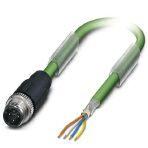 Phoenix Contact 1524336 Bus system cable, PROFINET CAT5 (100 Mbps), 4-position, PVC/PVC, green RAL 6018, shielded, Plug straight M12, coding: D, on free cable end, cable length: 15 m