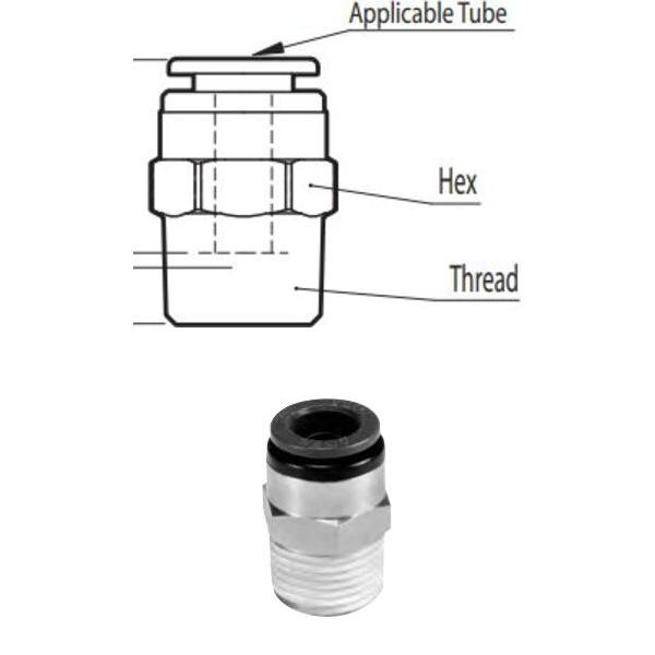 SMC KV2H11-37S Straight Male Connector made from rugged ultraviolet and vibration resistant composite, 3/8" OD tube fitting with 1/2-14 NPT Thread