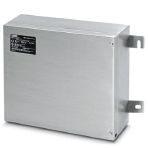 Phoenix Contact 2316417 Stainless steel field junction box with 16 ports for use in hazardous locations. Includes 12-spur block device coupler (FB-12SP) for Foundation Fieldbus or PROFIBUS PA, three terminal blocks for trunk cable connection (+, –, S).