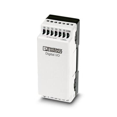 Phoenix Contact 2701085 I/O extension module for use with Nanoline base unit. Equipped with 6 digital input and 4 NPN digital output channels. A maximum of three I/O extension modules can be attached to a base unit.