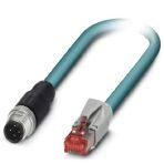 Phoenix Contact 1408733 Network cable, Ethernet CAT5 (100 Mbps), 4-position, PUR halogen-free, water blue RAL 5021, shielded, Plug straight M12 / IP67, coding: D, on Plug straight RJ45 / IP20, cable length: 0.5 m