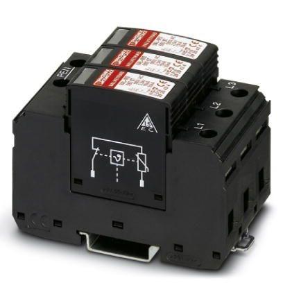Phoenix Contact 2920450 Surge arrester for 4-conductor power supply systems (L1, L2, L3, PEN), consisting of a base element and protective connectors, for mounting on NS 35.