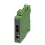 Phoenix Contact 2902856 FO converter with SC duplex fiber optic connection (1300 nm), for converting 10/100Base-T(X) to single mode fiberglass (9/125 µm). Auto negotiation and auto MDI(X) function. Comprehensive link diagnostics. DIN-rail mountable, 18 ... 30 V DC supply.