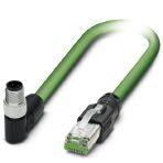Phoenix Contact 1080545 Network cable, PROFINET CAT5 (100 Mbps), EtherCAT® CAT5 (100 Mbps), 4-position, PUR/FRNC halogen-free, green RAL 6018, shielded (Advanced Shielding Technology), Plug angled M8 / IP67, coding: D, on Plug straight RJ45 / IP20, cable length: 5 m