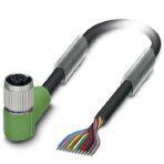 Phoenix Contact 1430653 Sensor/actuator cable, 12-position, PUR halogen-free, black RAL 9005, free cable end, on Socket angled M12 SPEEDCON, coding: A, cable length: 1.5 m