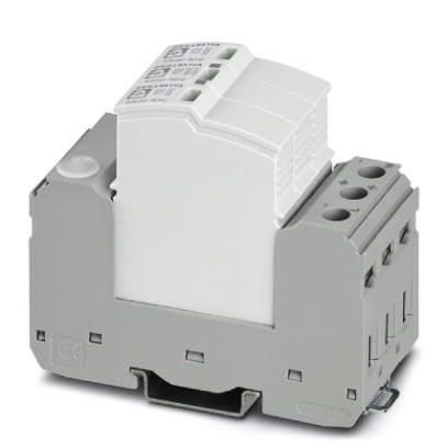 Phoenix Contact 1033789 Pluggable surge protective device free of leakage current for 2-pos. isolated and grounded DC voltage systems with linear operating characteristic up to 220Â VÂ DC, for DIN rail mounting, 3-pos. base element with remote indication contact, three pluggable