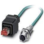 Phoenix Contact 1406603 Assembled Ethernet cable, CAT5e, shielded, 2-pair, AWG 26 stranded (7-wire), RAL 5021 (water blue), M12 flush-type socket, rear/screw mounting with M16 thread on RJ45 plug/IP67 push-pull plastic housing, line, length 2 m