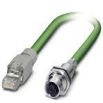 Phoenix Contact 1416212 Assembled PROFINET cable, CAT5e, shielded, star quad, AWG 22 flexible cable conduit capable (7-wire), RAL 6018 (yellow-green), RJ45 plug/IP20 on M12 flush-type socket, rear/screw mounting with M16 thread, line, length 2 m