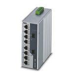 Phoenix Contact 1026929 PoE+ Ethernet switch conforms to IEEE 802.3at. Includes eight 10/100/1000 Mbps PoE+ ports, two 1000 Mbps SFP ports, a total PoE system budget of 120 W, and jumbo frames up to 9600 bytes.