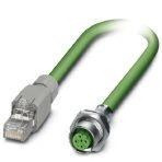 Phoenix Contact 1419146 Assembled EtherCAT® cable, shielded, star quad, AWG 22 stranded (7-wire), RAL 6018 (yellow-green), M12 flush-type socket, SPEEDCON, 4-pos. on RJ45 connector/IP20, length: 2 m