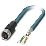 Phoenix Contact 1408729 Network cable, Ethernet CAT5 (100 Mbps), 4-position, PUR halogen-free, water blue RAL 5021, shielded, free cable end, on Socket straight M12 / IP67, coding: D, cable length: 5 m