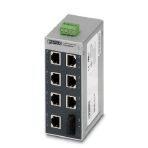 Phoenix Contact 2891097 Ethernet Switch, 7 TP RJ45 ports, 1 FO port, 100 Mbps full duplex in SC-D format, automatic detection of data transmission speed of 10 or 100 Mbps (RJ45), autocrossing function