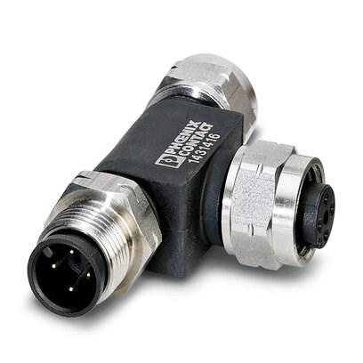 Phoenix Contact 1403898 Bus system T-connector, 5-position, unshielded, Plug straight M12, coding: A, on Socket straight M12, coding: A, PIN 2+4 bridged and Socket straight M12, coding: A, PIN 2+4 bridged, Special wiring