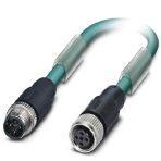 Phoenix Contact 1569511 Bus system cable, Ethernet CAT5 (100 Mbps), 4-position, PUR halogen-free, water blue RAL 5021, shielded, Plug straight M12, coding: D, on Socket straight M12, coding: D, cable length: 0.5 m