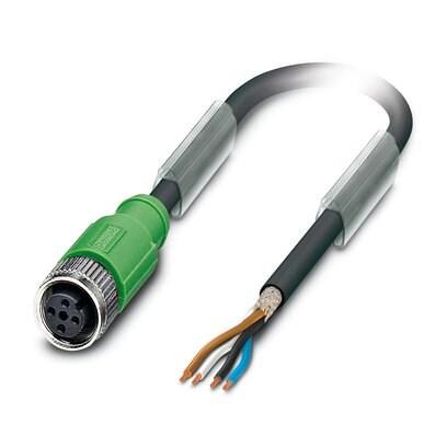 Phoenix Contact 1515109 Sensor/actuator cable, 4-position, PUR halogen-free, black-gray RAL 7021, shielded, free cable end, on Socket straight M12, coding: A, cable length: 15 m