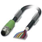 Phoenix Contact 1430077 Sensor/actuator cable, 12-position, PUR/PVC, black RAL 9005, shielded, Plug straight M12 SPEEDCON, coding: A, on free cable end, cable length: 10 m