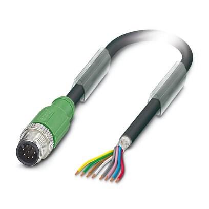 Phoenix Contact 1529962 Sensor/actuator cable, 8-position, PUR halogen-free, black-gray RAL 7021, shielded, Plug straight M12, coding: A, on free cable end, cable length: 0.5 m
