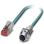 Phoenix Contact 1403157 Assembled Ethernet cable, CAT5e, shielded, 2-pair, 26 AWG stranded (7-wire), RAL 5021 (water blue), M12 flush-type socket, rear/screw mounting with SPEEDCON to RJ45 plug/IP20, line, length: 0.3 m