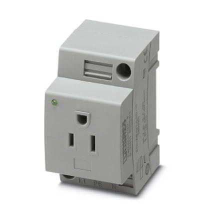 Phoenix Contact 0804155 Socket,  Pin connector pattern type AB 15A,  Screw connection,  for USA and other countries, with LED display,  gray,  for mounting on a DIN rail in the service interface or direct mounting,  125 VÂ AC,  15 A,  -20 Â°C,  60 Â°C,  UL 508