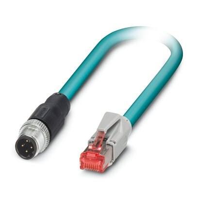 Phoenix Contact 1561975 Assembled Ethernet cable, CAT5e, shielded, 2-pair, 26 AWG stranded (7-wire), RAL 5021 (water blue), M12 4-pos. D-coded to RJ45 connector, length: 3 m, customer version