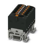 Phoenix Contact 1046991 Distribution block, nominal current: 41 A, connection method: Push-in connection, Push-in connection, number of connections: 13, cross section: 0.2 mm² - 6 mm², AWG: 24 - 10, width: 31.4 mm, color: black, mounting type: NS 15