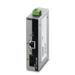 Phoenix Contact 2891320 FO converter with SC duplex fiber optic connection (1300 nm), for converting 100Base-TX to multi-mode fiberglass. Auto MDI(X) function and comprehensive link diagnostics. DIN rail mountable.