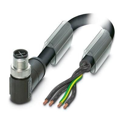 Phoenix Contact 1029445 Power cable, 4-position, PUR halogen-free, black-gray RAL 7021, Plug angled M12, coding: S, on free cable end, cable length: 5 m, for AC current up to 12Â A/690Â V