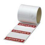 Phoenix Contact 1016507 Instruction label, white/red, can be labeled with: THERMOMARK ROLLMASTER 300/600, THERMOMARK X1.2, THERMOMARK ROLL X1, THERMOMARK ROLL 2.0, THERMOMARK ROLL, mounting type: adhesive, Number of individual labels: 100