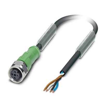 Phoenix Contact 1515183 Sensor/actuator cable, 4-position, PUR halogen-free, black-gray RAL 7021, free cable end, on Socket straight M12, coding: A, cable length: 10 m