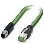 Phoenix Contact 1423714 Network cable, PROFINET CAT5 (100 Mbps), EtherCAT® CAT5 (100 Mbps), 4-position, PUR/FRNC halogen-free, green RAL 6018, shielded (Advanced Shielding Technology), Plug straight M8 / IP67, coding: D, on Plug straight RJ45 / IP20, cable length: 10 m