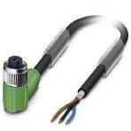 Phoenix Contact 1500693 Sensor/actuator cable, 3-position, PUR halogen-free, black-gray RAL 7021, shielded, free cable end, on Socket angled M12, coding: A, cable length: 10 m