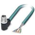 Phoenix Contact 1080716 Network cable, Ethernet CAT6A (10 Gbps) CAT6A (10 Gbps), 8-position, PUR halogen-free, water blue RAL 5021, shielded (Advanced Shielding Technology), Plug angled M12 / IP67, coding: X, on free cable end, cable length: 1 m