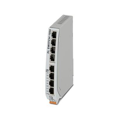 Phoenix Contact 1085162 Narrow Ethernet switch, wide temperature range, eight RJ45 ports with 10/100/1000 Mbps on all ports, automatic data transmission speed detection, autocrossing function, and QoS