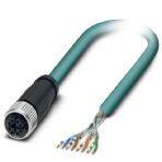 Phoenix Contact 1080728 Network cable, Ethernet CAT6A (10 Gbps) CAT6A (10 Gbps), 8-position, PUR halogen-free, water blue RAL 5021, shielded (Advanced Shielding Technology), free cable end, on Socket straight M12 / IP67, coding: X, cable length: 1 m