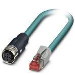 Phoenix Contact 1407385 Network cable, Ethernet CAT5 (100 Mbps), 4-position, PUR, water blue RAL 5021, shielded, Plug straight RJ45 / IP20, on Socket straight M12 SPEEDCON / IP67, coding: D, cable length: 2 m