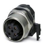 Phoenix Contact 1436550 Bus system flush-type connector, socket, Ethernet, 4-pos., M12 SPEEDCON, shielded, D-coded, rear/screw mounting with M12 thread, with polarity protection, with angled solder connection