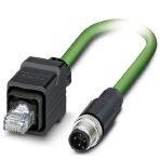Phoenix Contact 1416261 Network cable, PROFINET CAT5 (100 Mbps), 4-position, PUR, green RAL 6018, Plug straight RJ45 Push Pull / IP67, on Plug straight M12 / IP67, cable length: 2 m