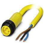 Phoenix Contact 1416469 Power cable, 3-position, PVC, yellow, Plug straight 7/8"-16UNF, coding: A, on free cable end, cable length: 1 m