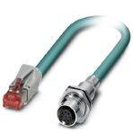 Phoenix Contact 1412082 Assembled Ethernet cable, shielded, 4-pair, AWG 26 stranded (7-wire), RAL 5021 (sea blue), M12 flush-type socket, rear/screw mounting with M16 thread to RJ45 connector/IP20, line, length 5 m