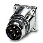 Phoenix Contact 1607675 Device connector, front mounting, straight, for standard and SPEEDCON interlock, M17, number of positions: 3+PE, type of contact: Pin, Axial O-ring, 4x Ø2,7, shielded: yes, flange dimensions: 21.6 mm x 21.6 mm, degree of protection: IP67, number of positi