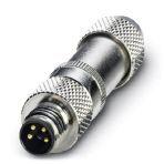 Phoenix Contact 1506914 Connector, Universal, 4-position, shielded, Plug straight M8, Coding: A, Solder connection, knurl material: Nickel-plated brass, external cable diameter 3.5 mm ... 5 mm
