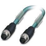 Phoenix Contact 1569456 Bus system cable, Ethernet CAT5 (100 Mbps), 4-position, PUR halogen-free, water blue RAL 5021, shielded, Plug straight M12, coding: D, on Plug straight M12, coding: D, cable length: 1 m