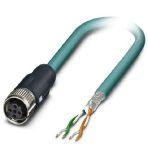 Phoenix Contact 1407383 Network cable, Ethernet CAT5 (100 Mbps), 4-position, PUR, water blue RAL 5021, shielded, free cable end, on Socket straight M12 SPEEDCON / IP67, coding: D, cable length: 10 m